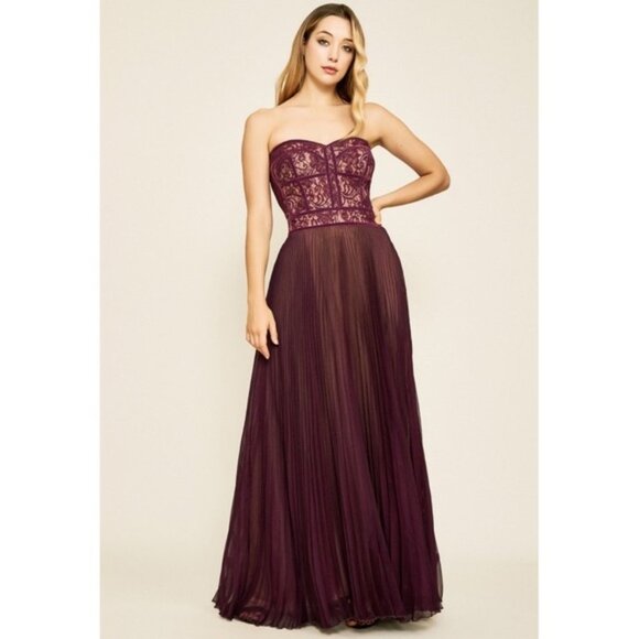 Tadashi Shoji Reeve Strapless Lace Bodice Gown Burgundy Nude Size 4 - Picture 1 of 8